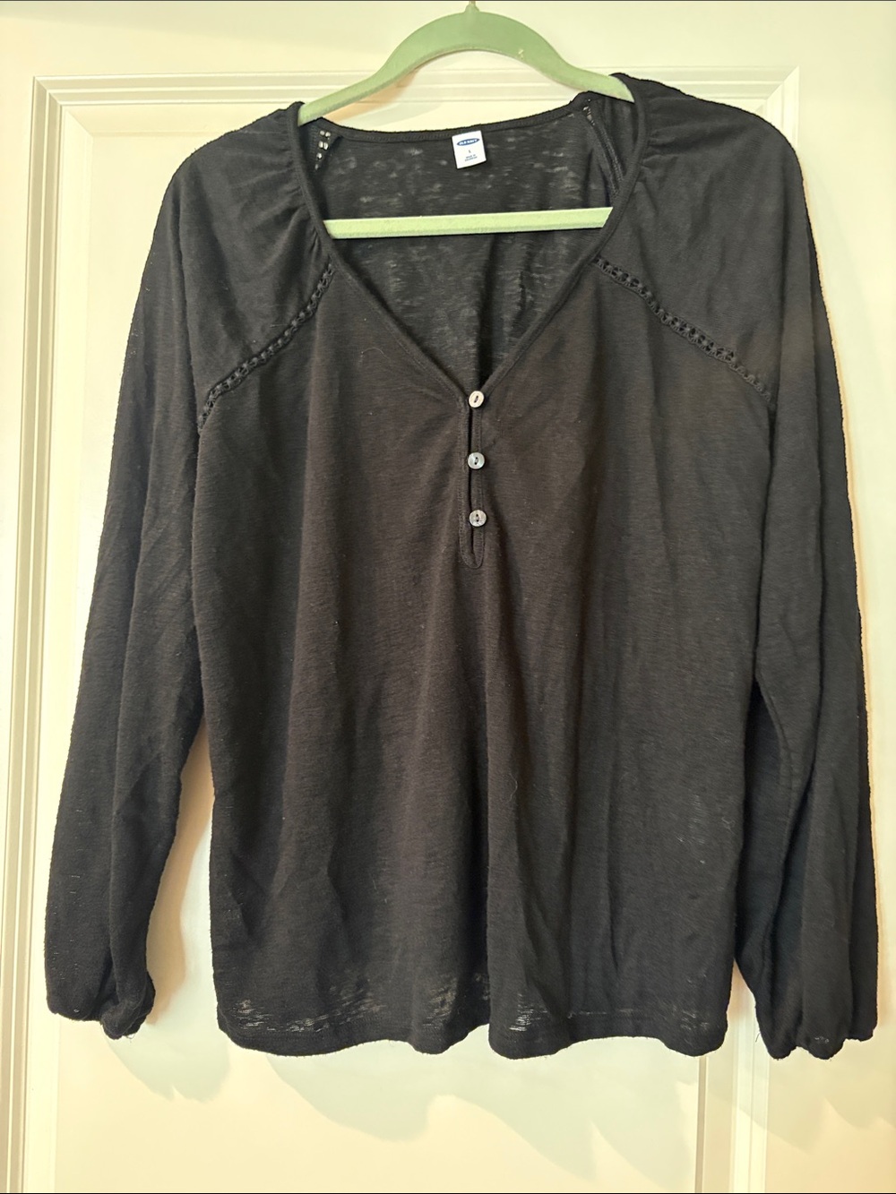Old Navy Black Long Sleeve Henley Top
